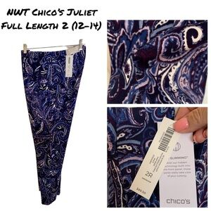 NWT Chicos “Juliet” Blue & Ivory slacks sz 2 (12-14)